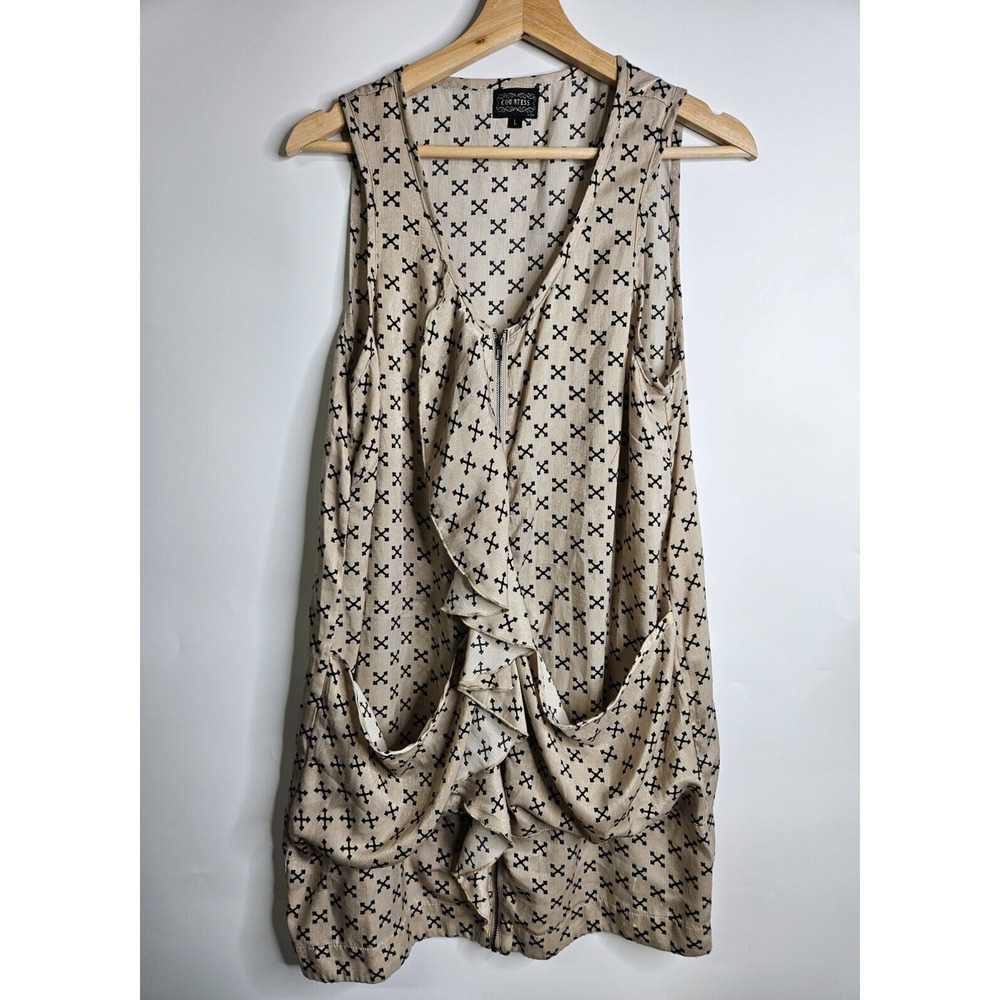 Countess Cross Print Full Zip Long Pockets Dress Large Women's Cream